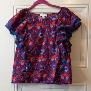 Marc New York Red and Blue Patterned Top